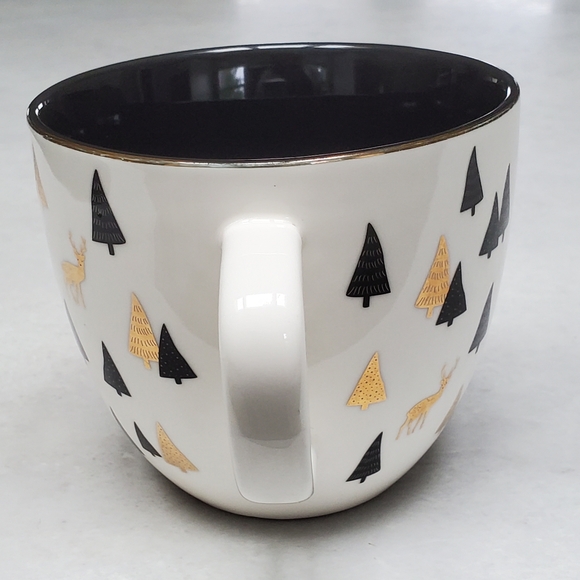 David's Tea Deer Latte Mug Cup Gold White and Black 18 oz - Picture 2 of 6